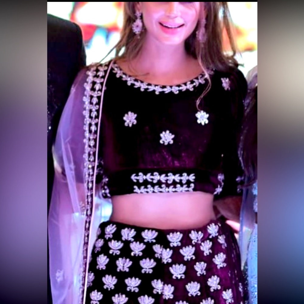 Designer Lehenga- Velvet and heavy embroidery with pearls